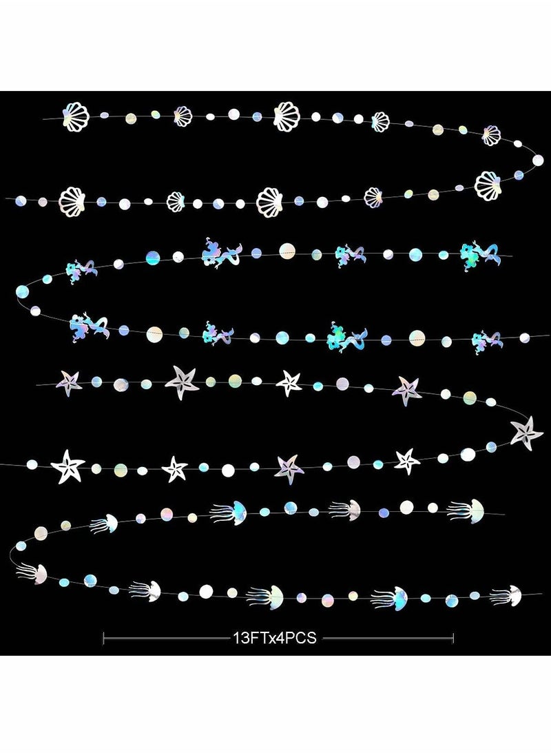Generic - Party Garlands, Mermaid Garland, with Jellyfish Seashell Starfish Pearl, Holographic Paper Streamer, for Mermaid Rainbow Theme Birthday Bachelorette Baby Shower Under The Sea, Party Decorations - Image 1