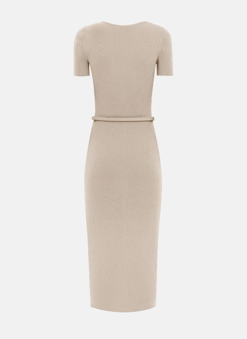 Lichi Knitted midi dress with buttons at the front and matching belt