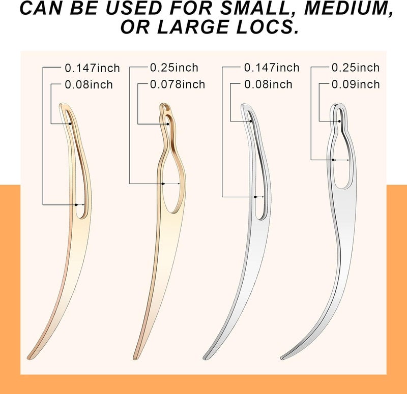 WILLBOND 4 Pieces Sisterlock Retighten Tool, Dreadlock Tool for Hair, Dreadlock Crochet Needle, Loc Needle for Dreads Silver Gold Dread Crochet Needle for Hair Extensions Styling Tools Loc Maintenance - Image 2