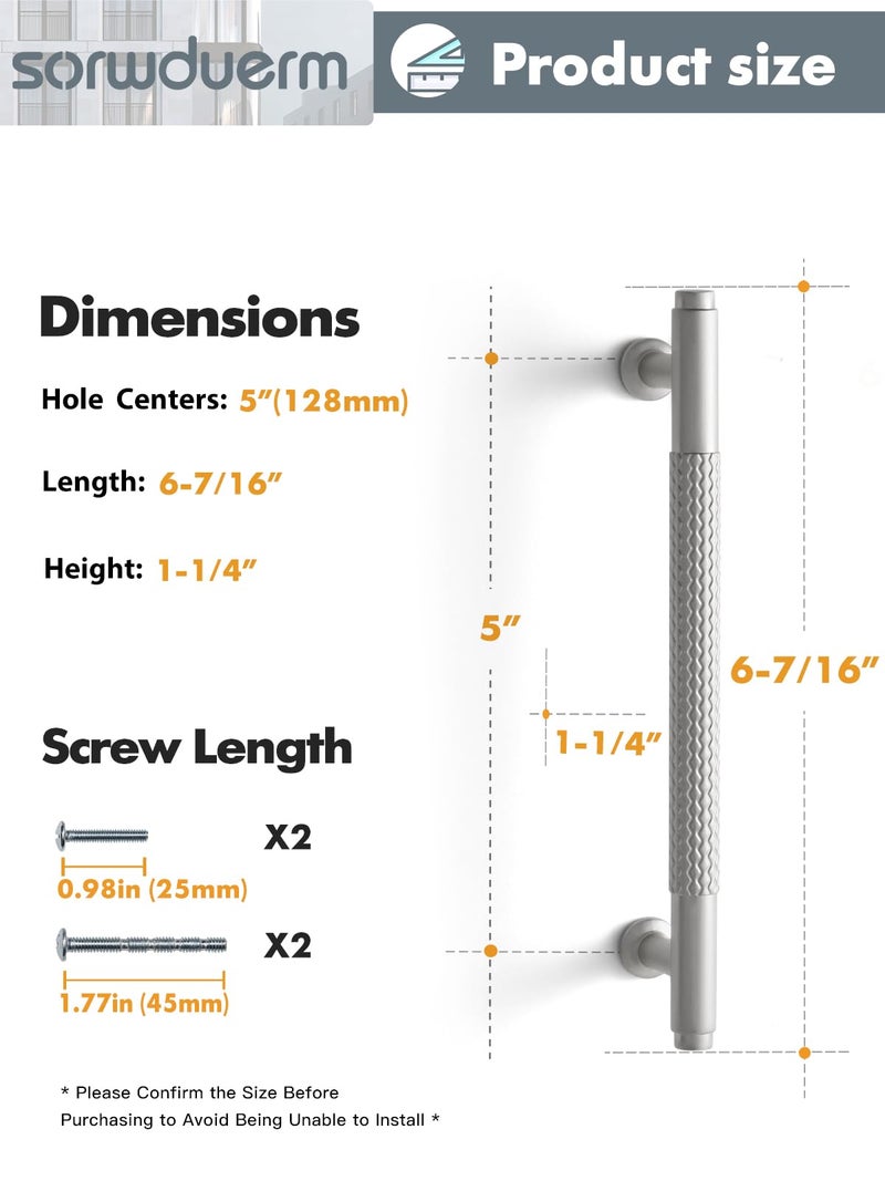 Sorwduerm 2 Pack 5 Inch(128Mm) Brushed Nickel Cabinet Handles Knurled Kitchen Cabinet Pulls Cupboard Kitchen Hardware Drawer Pulls Dresser Handles - Image 2