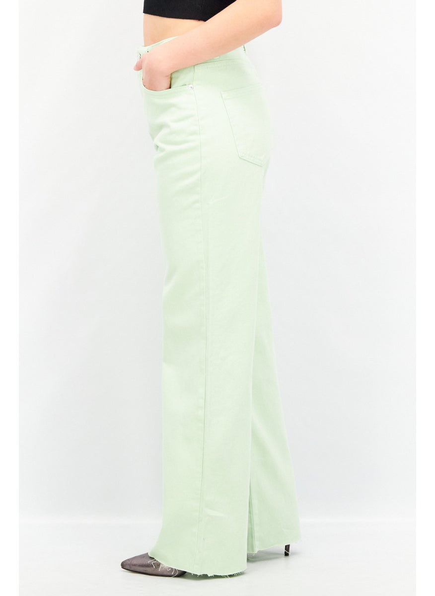 Stradivarius - Women Long Straight Fit Textured Jeans, Light Green - Image 1