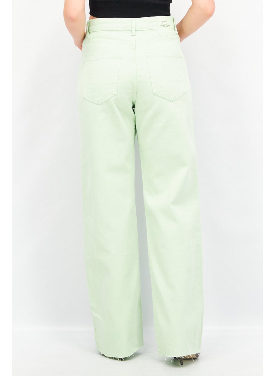 Stradivarius - Women Long Straight Fit Textured Jeans, Light Green - Image 1