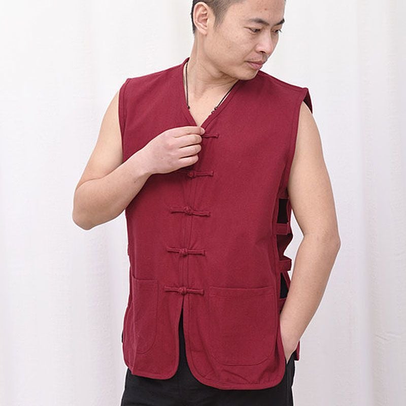 Traditional Buckle Old Coarse Cloth Tang Coat Mens Vest and Vest for Summer Old Man Sweatshirt Chinese Style Waistcoat Chinese Style Jujube  - Image 1