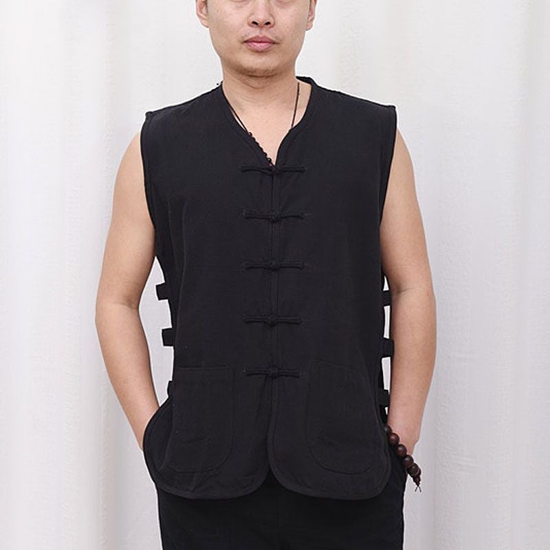 Traditional Buckle Old Coarse Cloth Tang Coat Mens Vest and Vest for Summer Old Man Sweatshirt Chinese Style Waistcoat Chinese Style Jujube  - Image 2