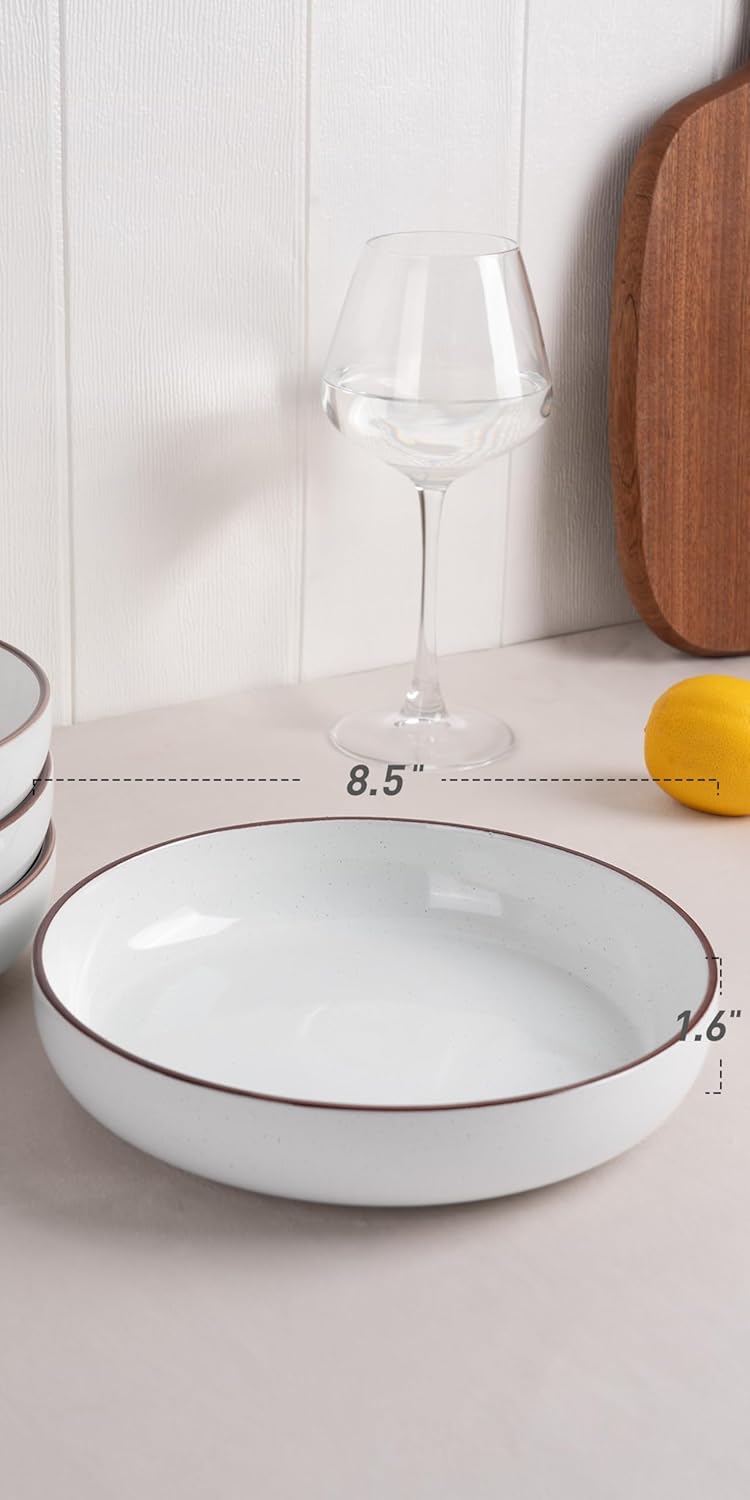 Famiware طقم أطباق باستا فامي وير ميركوري من 4 قطع سعة 33 أونصة أطباق سلطة كبيرة أطباق باستا أطباق تقديم للمطبخ آمنة للاستخدام في الميكروويف وغسالة الصحون بيضاء - Image 3