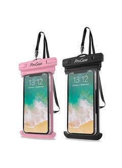 Procases ProCase Universal Waterproof 7" Case Cellphone Dry Bag Pouch for iPhone 14 13 Pro Max Plus Mini 12 11 Pro Max Xs Max XR XS X 8 7 6S Plus SE, Galaxy S20 Ultra S10 S9 S8/Note 10 9-2 Pack,Pink/Black  - Image 1
