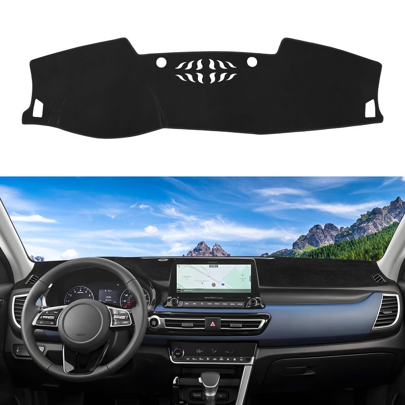 Rilsen Dashboard Cover Mat Custom Fit for 2021 2022 2023 Kia Seltos Dash Cover Nonslip Dash Mat Protector Sunshade No Glare Black