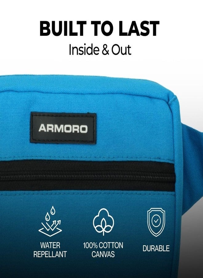 ARMORO Quick Fanny Waist Strap Pouch Sabic for Easy Carry - Water Repellant Rhinotuff® Canvas, Adjustable Straps, YKK® Zippers, Hands-Free Convenience for Travel, Compact and Stylish (Indigo) - Image 4