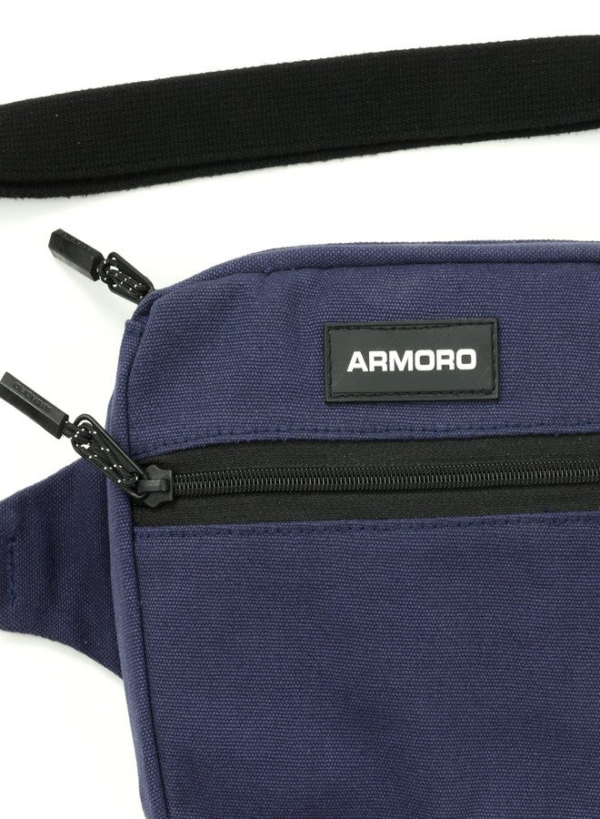 ARMORO Quick Fanny Waist Strap Pouch Sabic for Easy Carry - Water Repellant Rhinotuff® Canvas, Adjustable Straps, YKK® Zippers, Hands-Free Convenience for Travel, Compact and Stylish (Indigo) - Image 2
