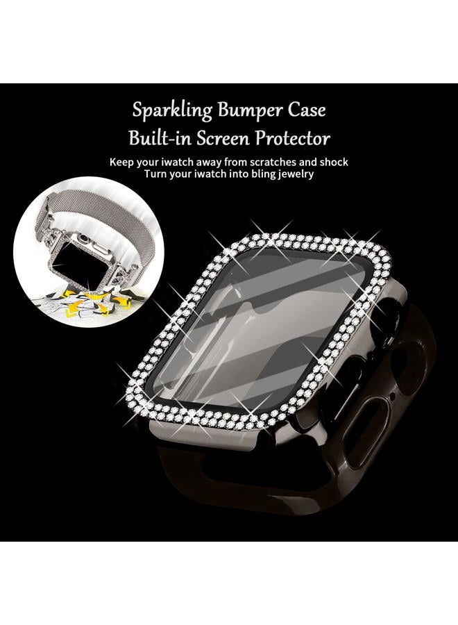 Joyozy Magnetic Band Compatible with Apple Watch Band 38mm 40mm 41mm 42mm 44mm 45mm 46mm Milanese Strap with Bling Case and Screen Protector, Dressy Stainless Steel iWatch Loop for Women (Starlight - Image 2