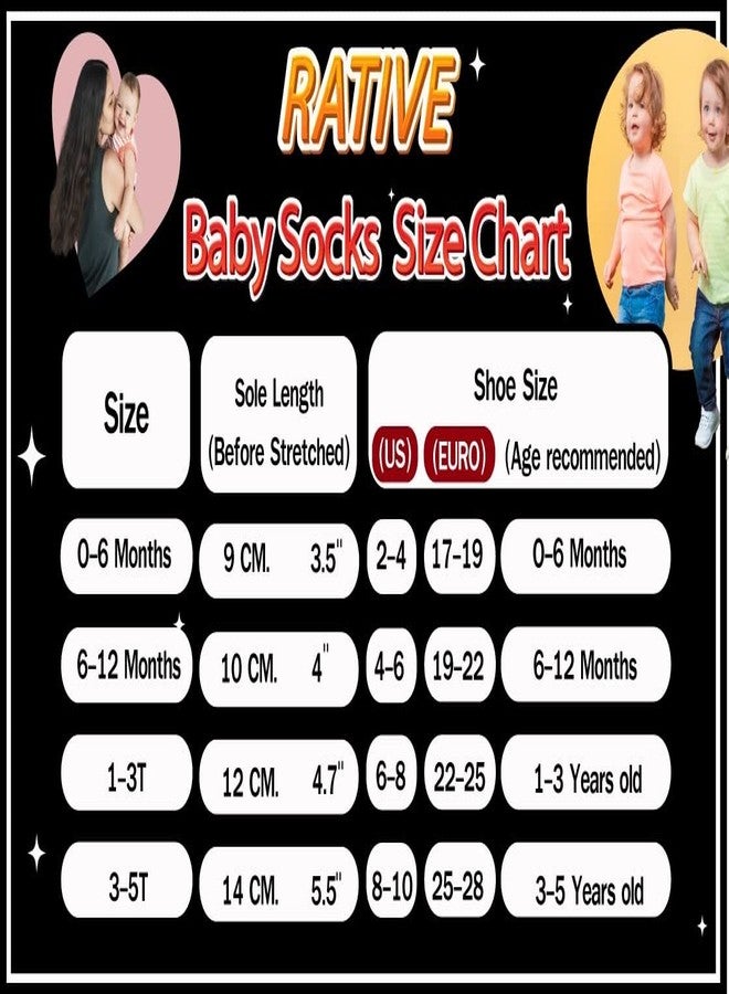 RATIVE جوارب قطنية مانعة للانزلاق من RATIVE، مناسبة للفتيات الصغيرات والرضع (24-36 شهرًا، 12 زوجًا/RG-820726) - Image 2