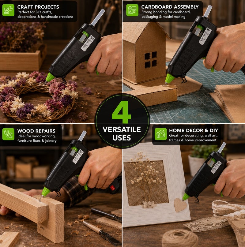 WULF 60W Glue Gun Professional Hot Melt Glue Gun with Fast Heating System, Ergonomic Trigger Handle and Precision Nozzle for Crafts, Repair, Decoration & DIY Projects 230V - Image 3