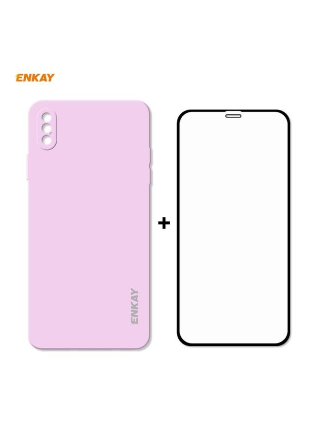 Green Tiger iPhone XS Max ENKAY ENK PC0722 Hat Prince Liquid Silicone Straight Edge Shockproof Protective Case Plus 0.26mm 9H 2.5D Full Glue Full Screen Tempered Glass Film Purple - Image 1