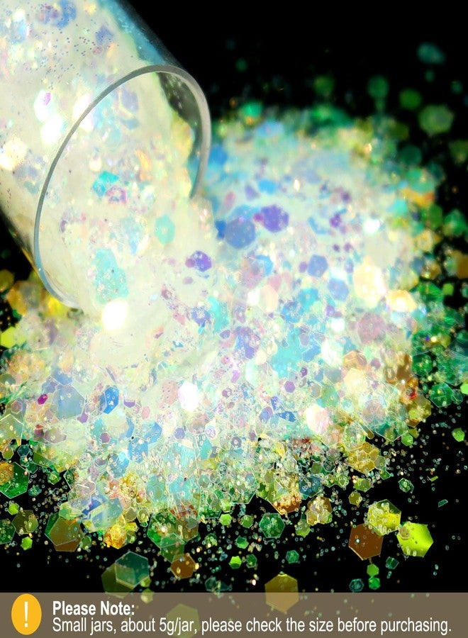 Matio Glitter Opal Chunky, Set of 12 Colors Magical, Mixed Iridescent Holographic Fine Powder 5ml Each, Bulk Nail Flakes, Mermaid Sequins for Snow Globe Cup, Supplies Art, Crafts F - Image 2