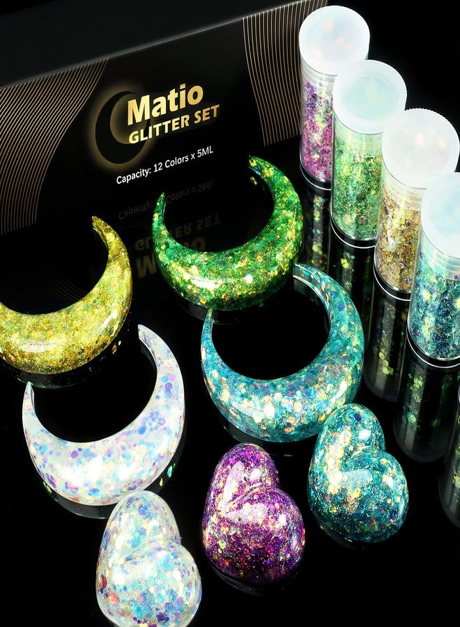 Matio Glitter Opal Chunky, Set of 12 Colors Magical, Mixed Iridescent Holographic Fine Powder 5ml Each, Bulk Nail Flakes, Mermaid Sequins for Snow Globe Cup, Supplies Art, Crafts F - Image 3