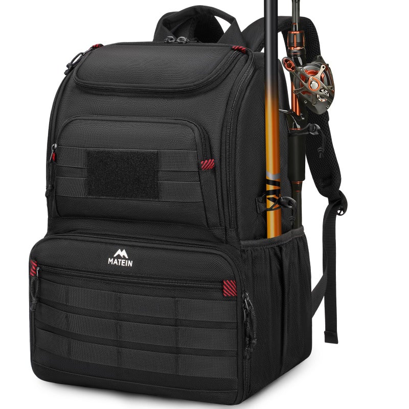 MATEIN Fishing Backpack Tackle Box, Water Resistant Tackle Backpack Boys Fishing Bags with Cooler & Rod Holders, Large Fish Organizer Box Storage Gear Accessories, Fish Gifts for Men, Black - Image 1