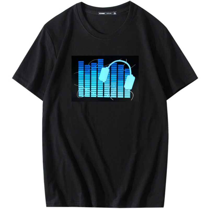 Tiktok same led voice-controlled luminous clothes luminous flash disco jumping couple round neck short sleeve cotton T-shirt men and women fashion 091 