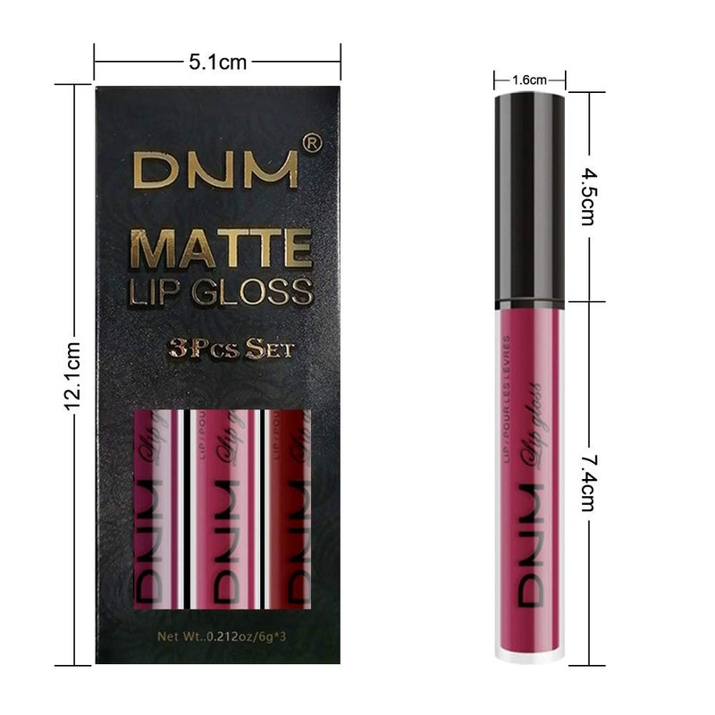 DNM 3Pcs Dark Red Purple Matte Liquid Lipstick Sets, Matte Lipstick Lip Stain Long Lasting 24 Waterproof Lip Gloss Gift Set Matt Lipsticks Set for Women Lippies (Set01) - Image 4