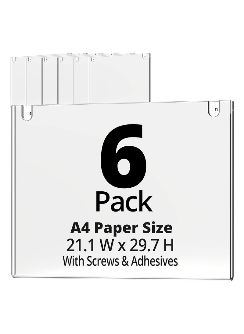 TPGP Acrylic Wall Sign A4 Paper Holder, Thick & Durable Design, Stick On or Screw On, Screws and Double-Sided Tape Inclusive (Landscape, 6 Pack) - Image 1