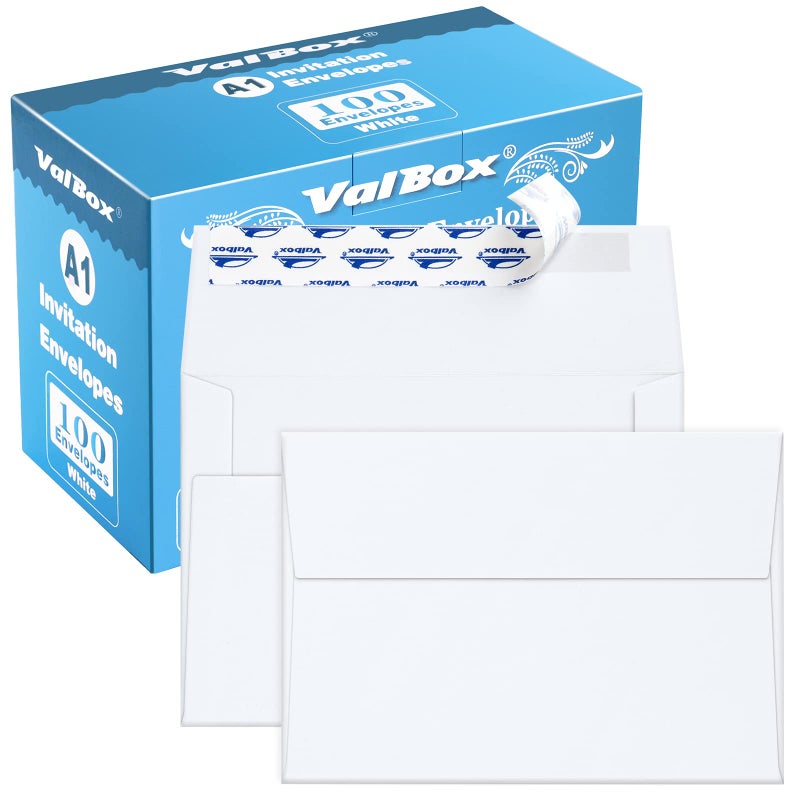 ValBox A1 Invitation Envelopes 100 Qty 35 x 5 White Envelopes Self Seal for Invitations Wedding Baby Shower Small Gift Cards Thank You Notes RSVP 5125 x 3625 Inches