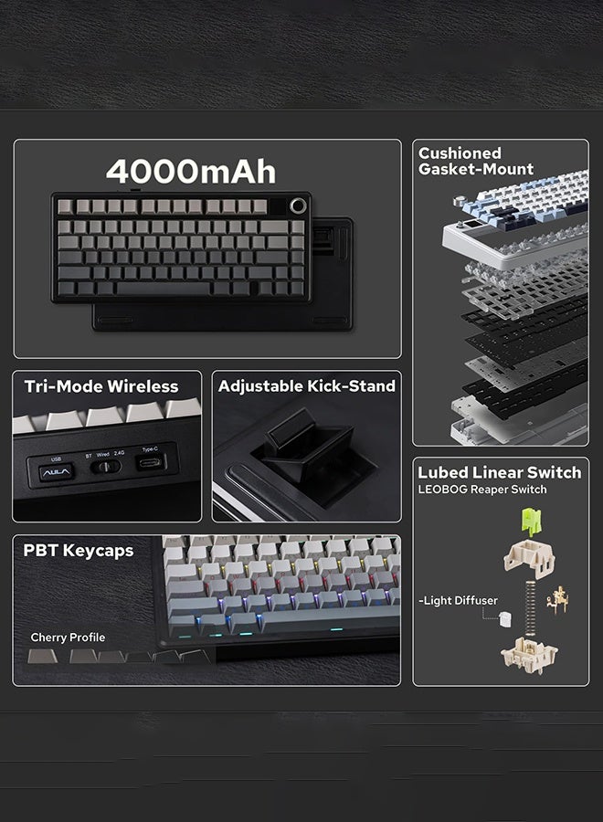 F75 MAX Tri-Mode Wireless Gaming Keyboard, TFT Screen, Knob, Hot Swappable, 2.4GHz/Type-C/BT5.0, Gasket Creamy, for PC/Mac/Office/Gaming (Black Gradient) - Image 2