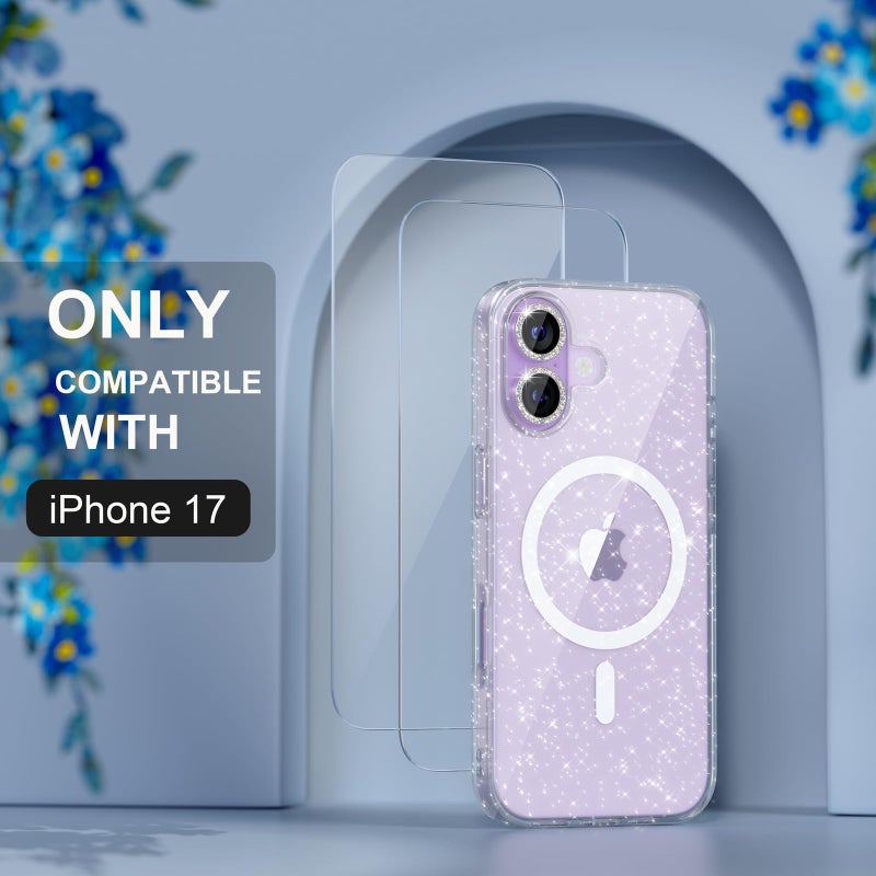 Choiche Magnetic for iPhone 17 Case Compatible with MagSafe, Women Cute Glitter Sparkly Phone Case with Diamond Camera Lens Protectors, Military-Grade Drop Protection 6.3" (Clear) - Image 2
