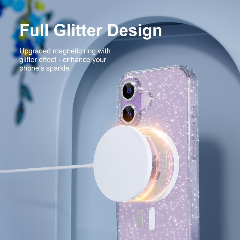 Choiche Magnetic for iPhone 17 Case Compatible with MagSafe, Women Cute Glitter Sparkly Phone Case with Diamond Camera Lens Protectors, Military-Grade Drop Protection 6.3" (Clear) - Image 5
