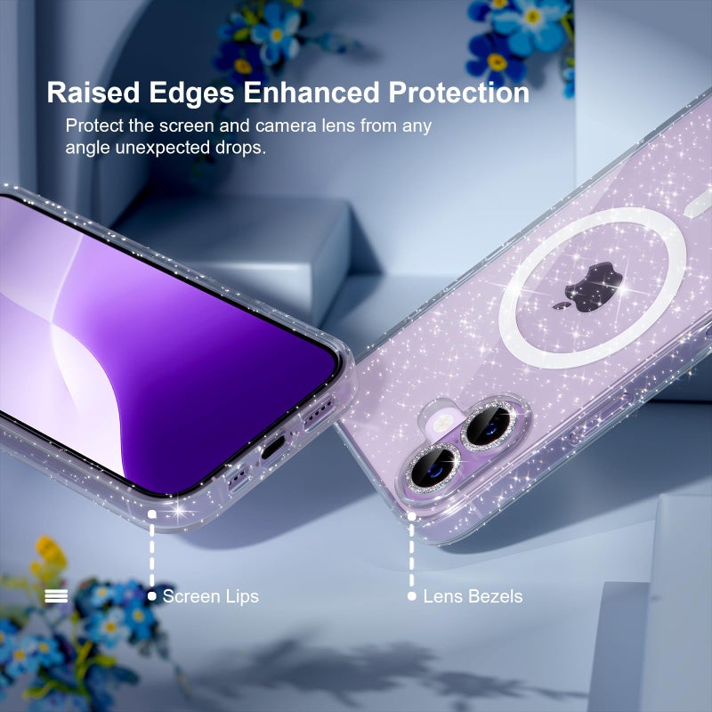 Choiche Magnetic for iPhone 17 Case Compatible with MagSafe, Women Cute Glitter Sparkly Phone Case with Diamond Camera Lens Protectors, Military-Grade Drop Protection 6.3" (Clear) - Image 4