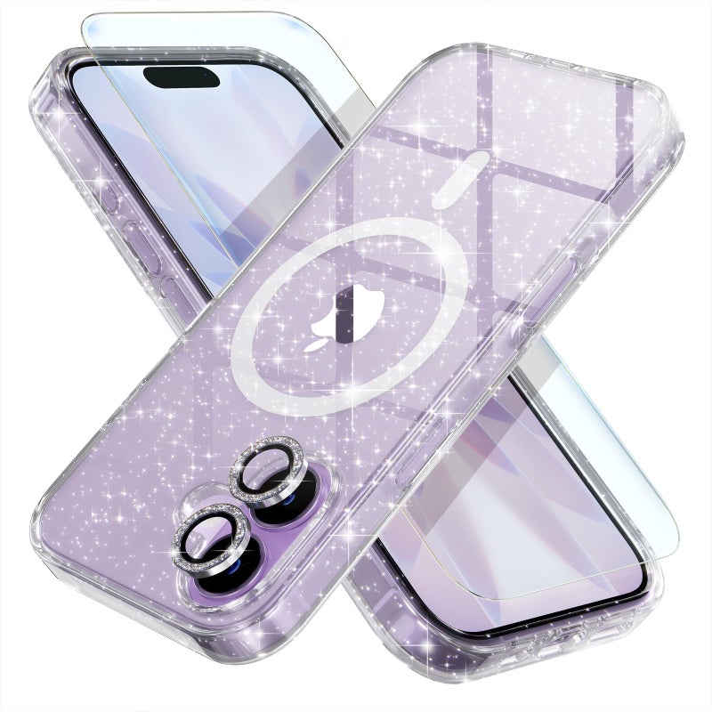 Choiche Magnetic for iPhone 17 Case Compatible with MagSafe, Women Cute Glitter Sparkly Phone Case with Diamond Camera Lens Protectors, Military-Grade Drop Protection 6.3" (Clear) - Image 1