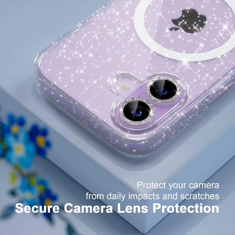 Choiche Magnetic for iPhone 17 Case Compatible with MagSafe, Women Cute Glitter Sparkly Phone Case with Diamond Camera Lens Protectors, Military-Grade Drop Protection 6.3" (Clear) - Image 3