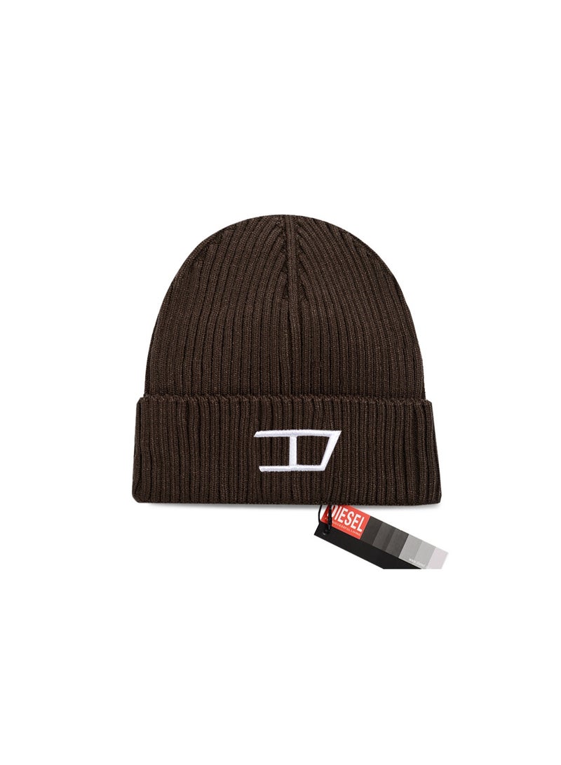 Diesel Brown Ribbed Knit Beanie (White Embroidered Logo)