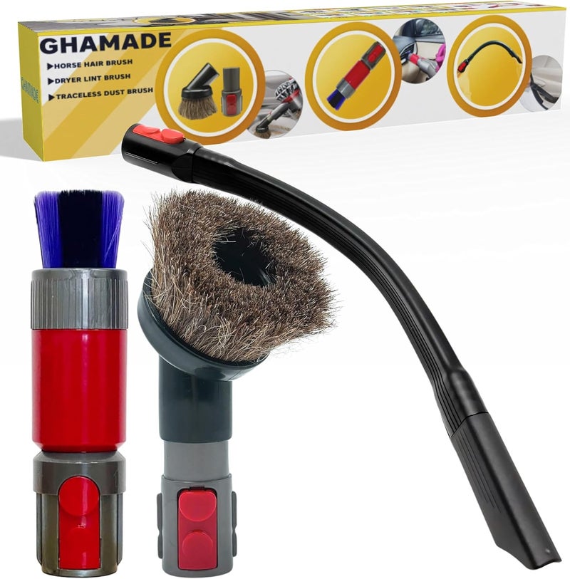 GHAMADE Vacuum Attachments & Brushes for Dyson V7 V8 V10 V11 V15 Gen5: Flexibible Crevice Tool, Horsehair Vacuum Attachment, Traceless Dust Brush (Home, Car Detailing & Corner Cleaning Set) - Image 1