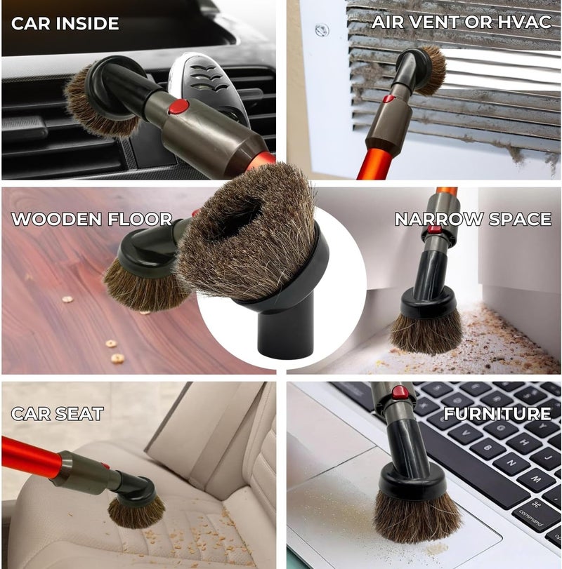 GHAMADE Vacuum Attachments & Brushes for Dyson V7 V8 V10 V11 V15 Gen5: Flexibible Crevice Tool, Horsehair Vacuum Attachment, Traceless Dust Brush (Home, Car Detailing & Corner Cleaning Set) - Image 5