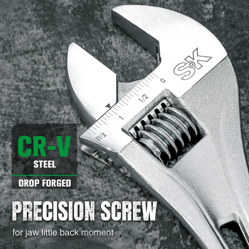 SK 2-Piece Adjustable Wrench Set, 10-Inch, 12-Inch, Cr-V Steel, SAE & Metric Scales - Image 4