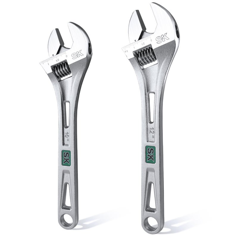 SK 2-Piece Adjustable Wrench Set, 10-Inch, 12-Inch, Cr-V Steel, SAE & Metric Scales - Image 1
