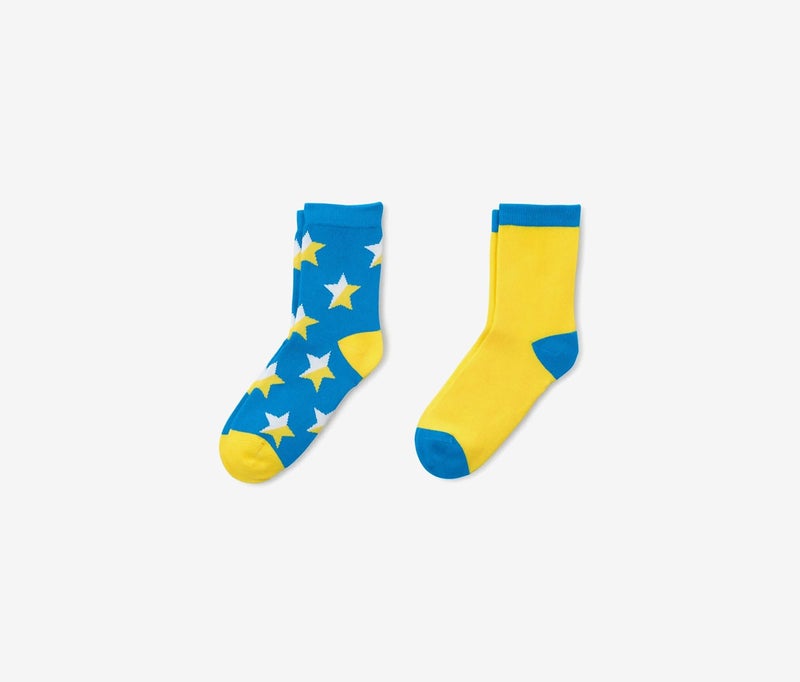 Tchibo Kids Boys 2 Pairs Stars Socks, Blue and Yellow - Image 2