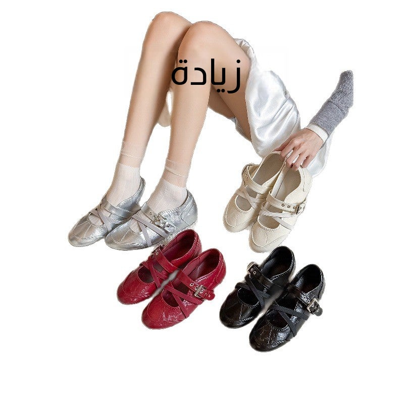 Women's Sheepskin French Ballet Trainer Mary Jane Flats - Image 1