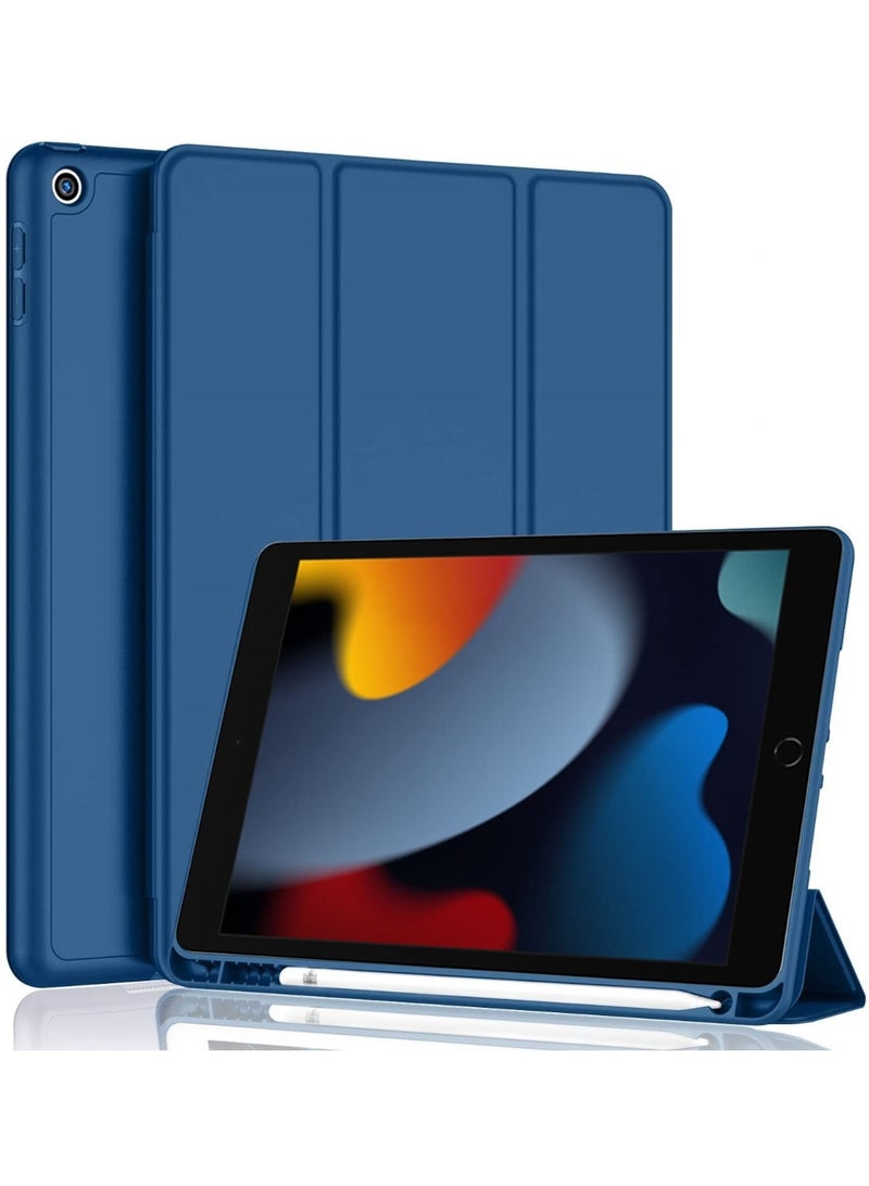 YoYoTech iPad 9 2021(9th Gen) iPad 8 2020(8th Gen) / iPad 7 2019(7th Gen)10.2 Tri-Fold Case Flip Cover with Multi Viewing Angles Stand | Pencil Holder | Heat Dissipation | TPU Back cover- Blue - Image 1