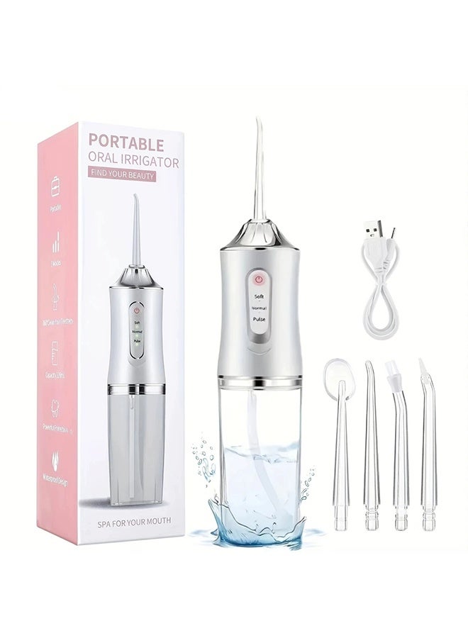 Water Flosser Teeth Irrigator with 3 Modes Cordless Water Teeth Cleaner with 4 Replacement Sprinkler Heads IPX1 Waterproof Rechargeable Portable Travel Home Stand Bridge Care - Image 1