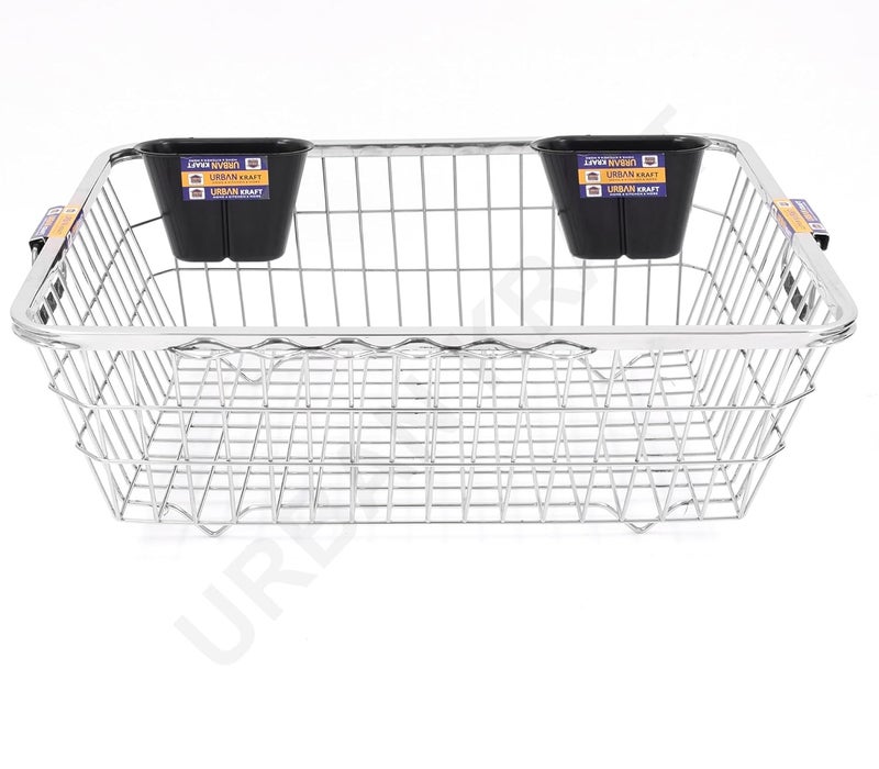URBAN KRAFT Stainless Steel 64x47x21 cm Dish Drainer with 2 Spoon Holder I Basket for Utensils After Wash I Bartan Tokri I Vessel Drainer Basket Heavy Durable Chrome Finish - Image 5