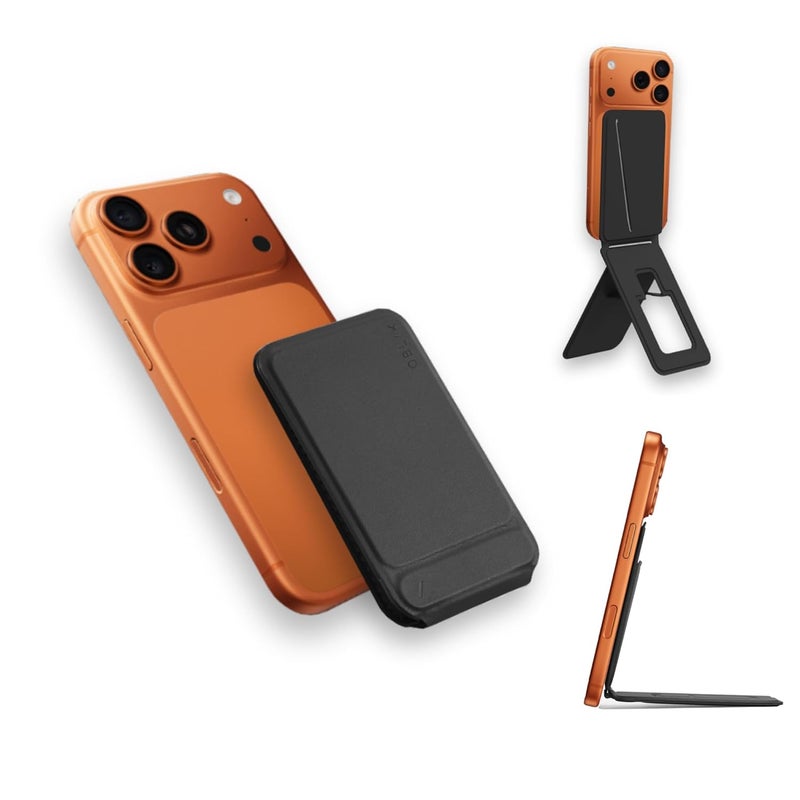 OBLIK Tripod Stand & Mag-Safe Wallet | 4 in 1 Multi-Functional : Tripod/Selfie Stick/Phone Stand/Wallet | Strong Magnets | Compatible with iPhone Air/17/16/15/14/13/12 Series - Black - Image 1