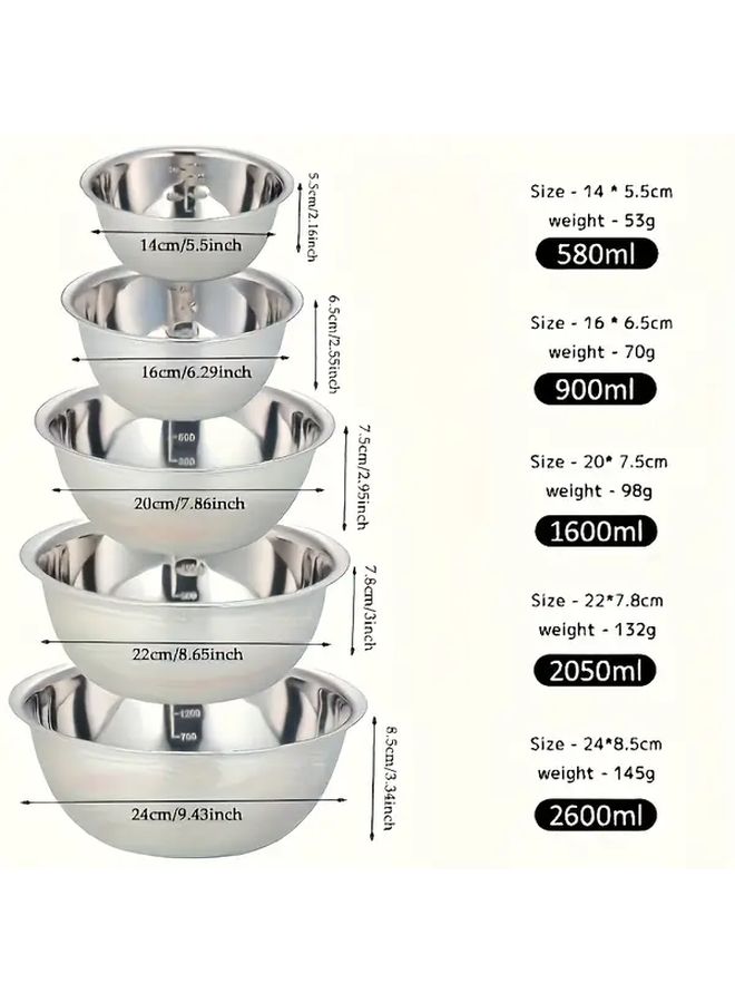5 Pieces Stainless Steel Mixing Bowl Set With Lids Rust Resistant For Kitchen Baking Food Preparation Vegetable And Fruit Storage Ideal For Christmas Halloween Easter Thanksgiving - Image 3