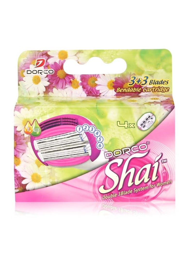 DORCO Dorco Shai 6 Blade Razor Cartridges Only - 4 Cartridges, Premium Precision Blades for a Smooth Shave, Compatible with Shai Razors, Ideal for Daily Grooming and Travel 