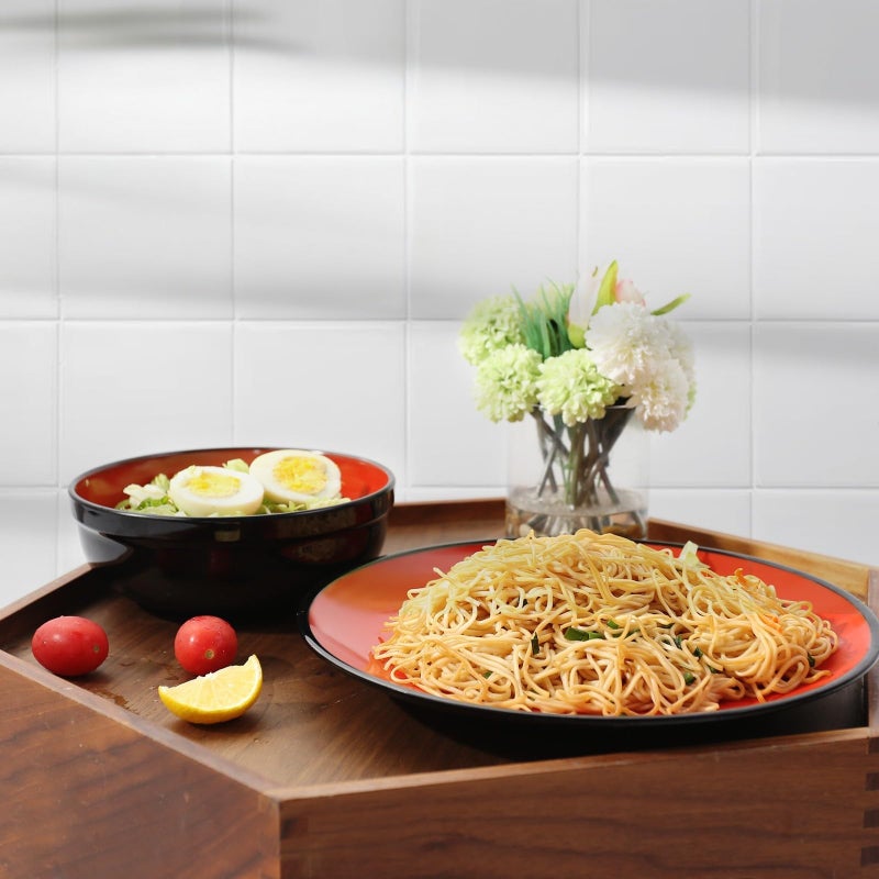 TP 38 oz Melamine Bowls Set for Ramen Pho Soup Pasta Salads, Set of 4 Large Japanese Bowls, Unbreakable Lightweight and Dishwasher Safe, Black and Red - Image 4