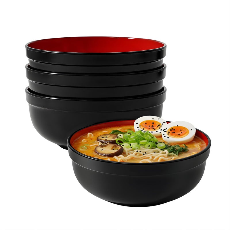 TP 38 oz Melamine Bowls Set for Ramen Pho Soup Pasta Salads, Set of 4 Large Japanese Bowls, Unbreakable Lightweight and Dishwasher Safe, Black and Red - Image 1