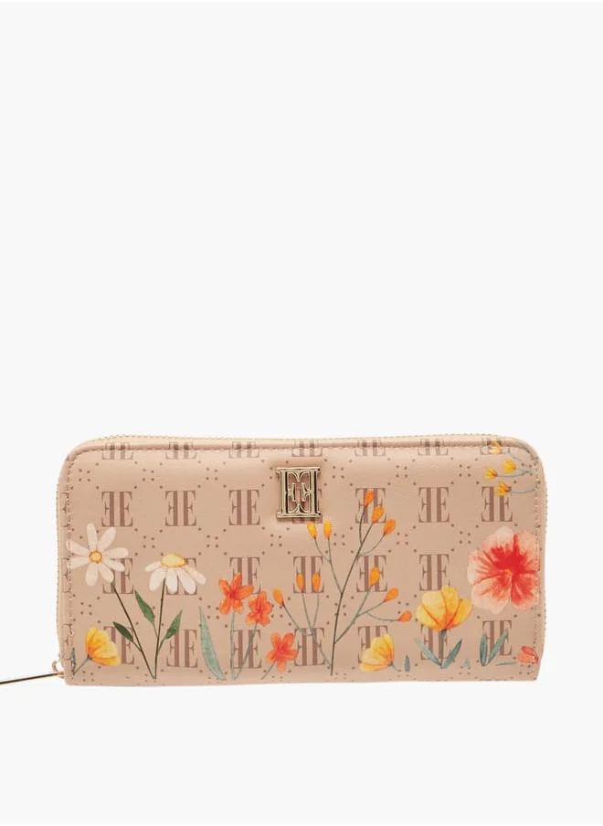 ELLE Women Monogram Floral Print Wallet with Zip Closure