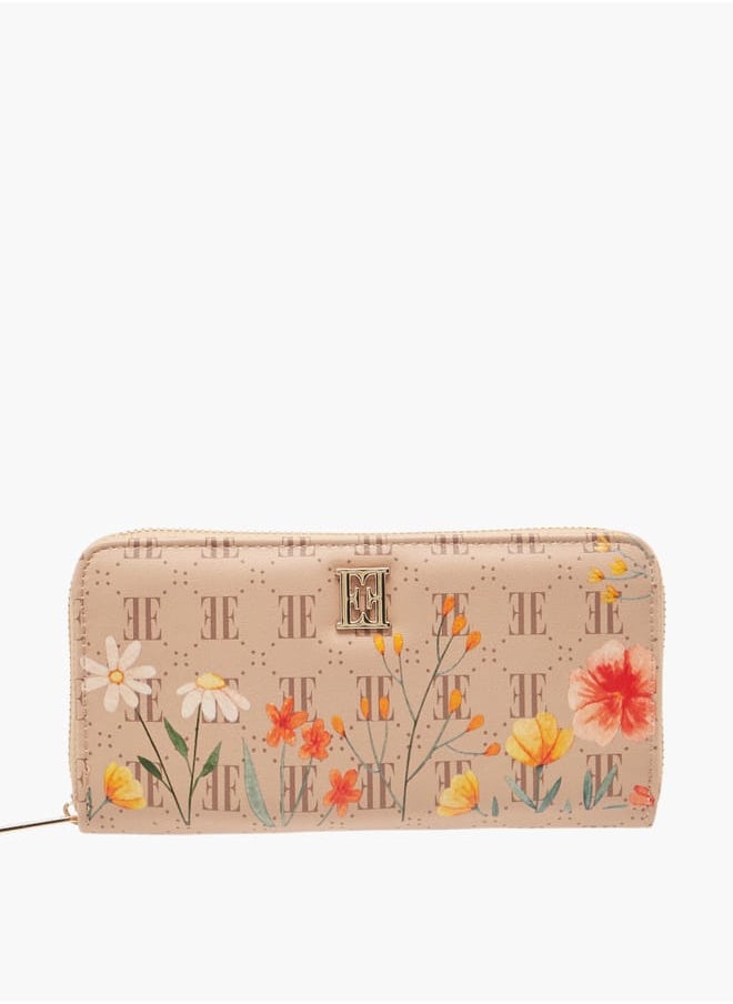 ELLE Women Monogram Floral Print Wallet with Zip Closure  - Image 1