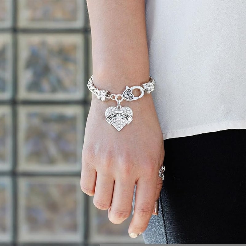Inspired Silver - Silver Pave Heart Charm Bracelet with Cubic Zirconia Jewelry - Image 3