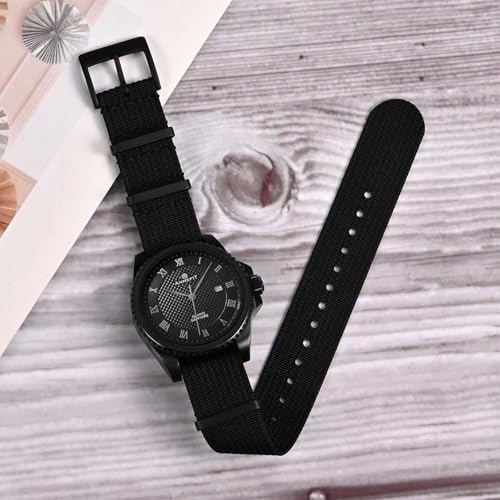 ANNEFIT Nylon Watch Band 22mm OnePiece Waterproof Military Watch Straps with Heavy Black Buckle Black - Image 3