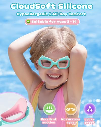 EverSport Kids Swim Goggles 2 Pack, Anti-Fog, Leakproof, UV Protection 180° Clear Wide View No-Pull Strap Water Goggles Pool Swimming Goggles Ages 3-14 6-14 3-6 4-7 8-12 8-14, Boys Girls & Toddler - Image 2